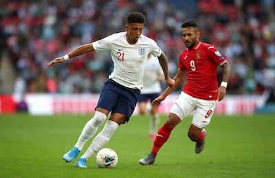 England's Jadon Sancho, left, came on as a substitute against Bulgaria on Saturday, but could start the next match at home to Kosovo PA