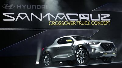 Hyundai's Santa Cruz crossover pickup truck concept, introduced at the North American International Auto Show in Detroit, has a 2.0-liter turbodiesel engine rated at 190 horsepower and 300 pound-feet of torque. Bill Pugliano / Getty Images / AFP