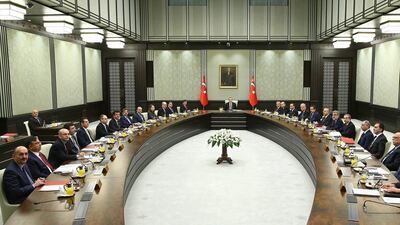 Turkey’s president Recep Tayyip Erdogan presides over the cabinet meeting at the presidential palace in Ankara on January 19. AFP Photo/ Kayhan Ozer, Turkish Presidential Press Office