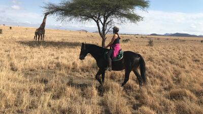 The writer on a horse-riding safari in Kenya. Photo: Selina Denman