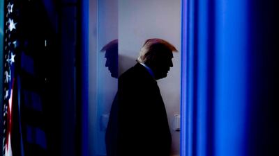 US President Donald Trump departs after speaking during the daily briefing at the White House, in Washington, DC. AFP
