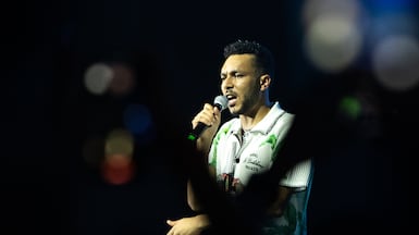 Hip-hop star Wegz performs at the Beat the Heat event at The Agenda, in Dubai Media City. Ruel Pableo for The National