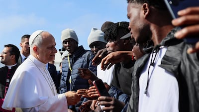 Pope Leo XIV meets migrants at the Las Raices reception centre in San Cristobal de La Laguna, Tenerife, Spain. Reuters
