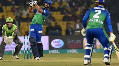 Multan Sultans's Shan Masood hits out during the Pakistan Super League (PSL) match against Lahore Qalandars in Lahore on February 21, 2020. AFP