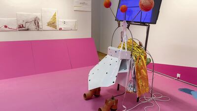 Work by artists Ramin Haerizadeh, Rokni Haerizadeh and Hesam Rahmanian at the We Are Open For Installation. Chris Whiteoak / The National