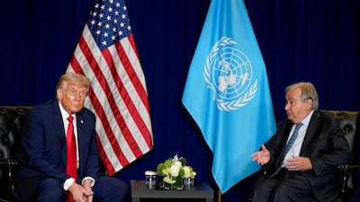 US President Donald Trump meets UN Secretary General Antonio Guterres in New York City, on September 23, 2025. Reuters