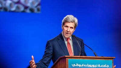 Abu Dhabi, UAE. May 20, 2018. Fifth edition of the New York University Abu Dhabi Commencement Exercises. Keynote speaker, former US Secretary of State John Kerry. Victor Besa / The National Section: National Reporter: James Langton