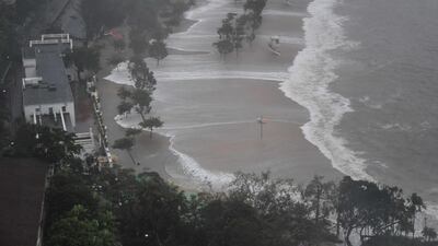Large waves hit Repulse Bay beach in Hong Kong. AFP