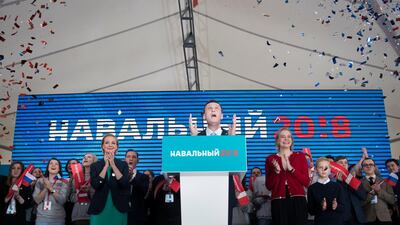 Mr Navalny is prohibited from seeking political office because of a criminal conviction. AP Photo/Pavel Golovkin