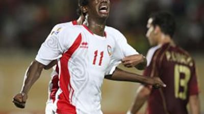 The UAE striker Ahmed Khalil is overcome with emotion after scoring his side's late winner against Venezuela.