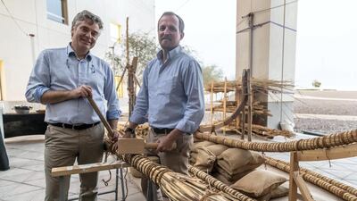 Robert Parthesius and Eric Staples at NYU Abu Dhabi during the official launch of a Bronze Age Boat Project. Antonie Robertson.
