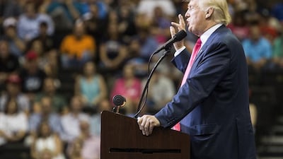 Donald Trump speaks during a rally at the Jacksonville Veterans Memorial Arena, Florida. Mark Wallheiser / Getty Images / AFP