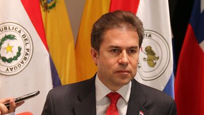 Paraguayan foreign minister Luis Alberto Castiglioni announces the return of its embassy to Tel Aviv. EPA/Alejandro R Otero