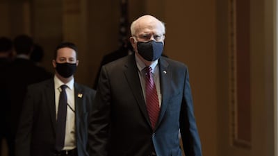 Patrick Leahy, a senator from Vermont, walks to the Senate floor on February 2, 2021, in Washington. Mr Leahy is presiding over the impeachment trial of Donald Trump. AFP