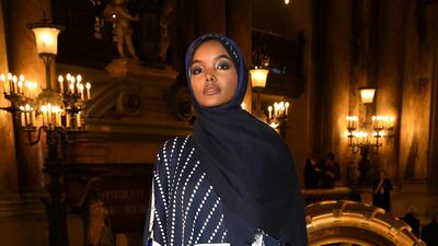 Halima Aden attends the Stella McCartney show (Photo by Pascal Le Segretain/Getty Images)
