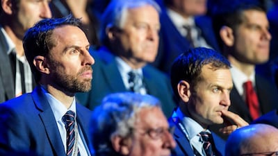Gareth Southgate, left. attended the Uefa Nations League draw in Lausanne, Switzerland, on Wednesday. Jean-Christophe Bott / EPA