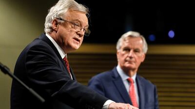 Britain’s Brexit minister David Davis will meet the European Union’s chief negotiator Michel Barnier on Monday in London to discuss Britain’s exit from the bloc. Dario Pignatelli/Bloomberg