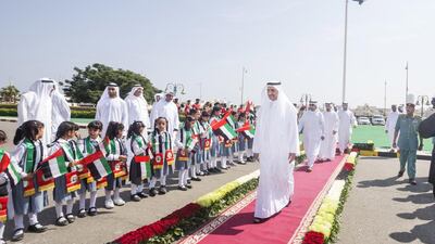 Sheikh Hamad bin Mohammed Al Sharqi, Ruler of Fujairah, raised the flag in the presence of a number of officials and schoolchildren. Wam
