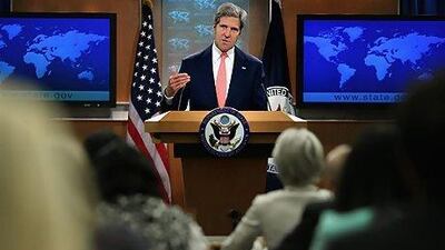 US secretary of state John Kerry delivers his statement on Syria, saying the Assad regime will be made to pay for chemical weapons attacks outside Damascus which killed hundreds of civilians.