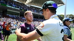 England captain Ben Stokes shakes hands with Australia counterpart Pat Cummins after losing the third Testin Adelaide. Getty Images