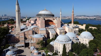 Hagia Sophia or Ayasofya, a UNESCO World Heritage Site, that was a Byzantine cathedral before being converted into a mosque which is currently a museum, is seen in Istanbul, Turkey, June 28, 2020. Picture taken June 28, 2020. Picture taken with a drone. Picture taken June 28, 2020. REUTERS/Murad Sezer