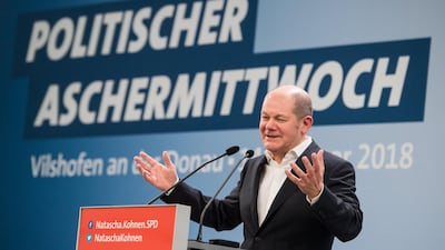 Olaf Scholz, the acting leader of the SPD, has called on party members to back the coalition deal. EPA/LUKAS BARTH