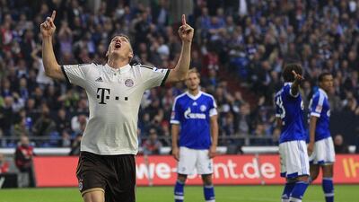 Bastian Schweinsteiger scores for Bayern Munich on return to the starting side after straining ankle ligaments last month. Frank Augstein / AP Photo