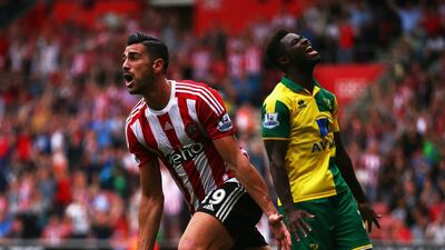 Graziano Pelle of Southampton celebrates scoring their first goal against Norwich City on Sunday in a 3-0 victory in the Premier League. Paul Gilham / Getty Images