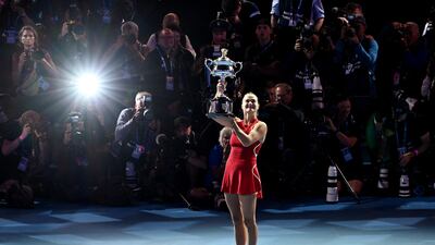 Aryna Sabalenka poses with the trophy. Reuters