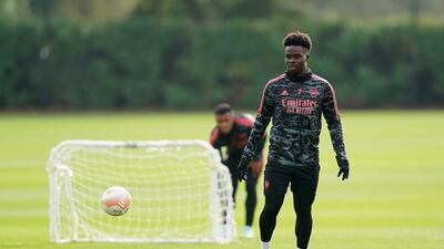 Bukayo Saka during a training session at the Arsenal Training Centre on Wednesday, October 12, 2022, on the eve of their Europa League clash with Bodo Glimt. PA
