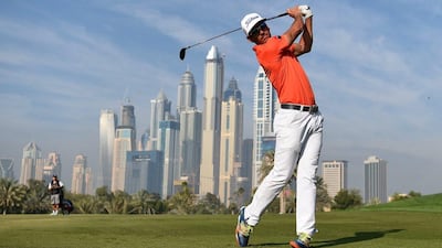 DUBAI, UNITED ARAB EMIRATES - FEBRUARY 03: Rafa Cabrera-Bello of Spain plays his secons shot on the par four 13th hole during the pro-am event prior to the Omega Dubai Desert Classic on the Majlis course at the Emirates Golf Club on February 3, 2016 in Dubai, United Arab Emirates. (Photo by Ross Kinnaird/Getty Images)
