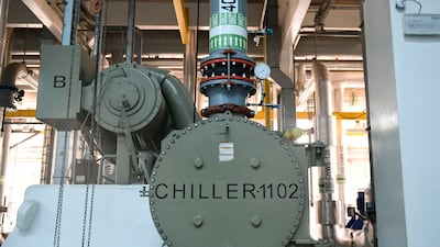 The system consists of a pipe network filled with water cooled by the plant