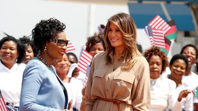 U.S. first lady Melania Trump greets Malawian first lady Gertrude Maseko. Carlo Allegri / Reuters