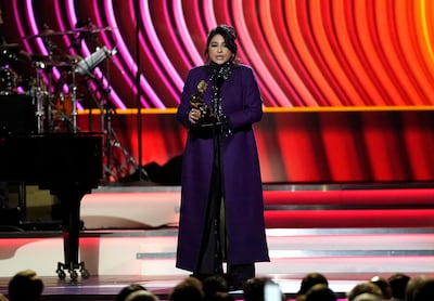 Arooj Aftab accepts the best global music performance for 'Mohabbat' at the 64th Annual Grammy Awards on Sunday. AP Photo