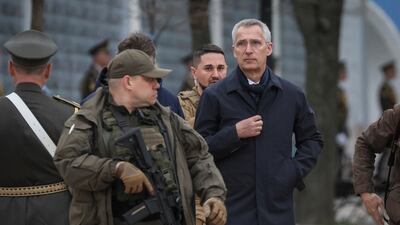 Nato Secretary General Jens Stoltenberg visits the Wall of Remembrance to pay tribute to killed Ukrainian soldiers. Reuters