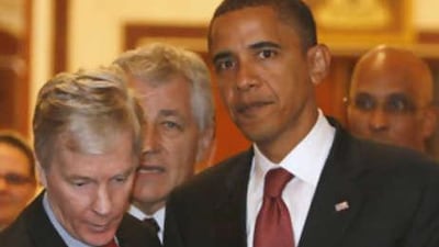 The US Democratic presidential candidate Barack Obama (right) and the US ambassador to Iraq Ryan Crocker (left) leave the office of the Iraqi prime minister Nuri al-Maliki after a meeting in Baghdad.