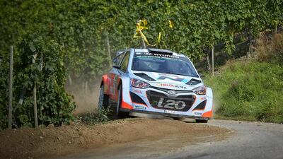 Thierry Neuville and co-pilot Nicolas Gilsoul of Belgium carved up the Rally Germany stages for their first win on the season and Hyundai's first since they returned to the World Rally Championship. Thomas Frey / EPA