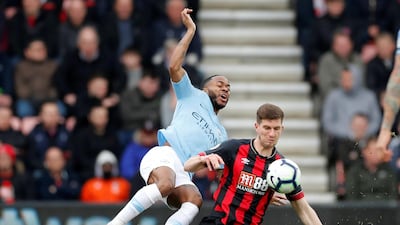 Sterling in action with Bournemouth's Chris Mepham. Action Images via Reuters