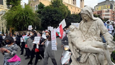 Lebanese women march on Mother's Day under the slogan 'Mother's Cry', in Beirut, Lebanon, 20 March. EPA