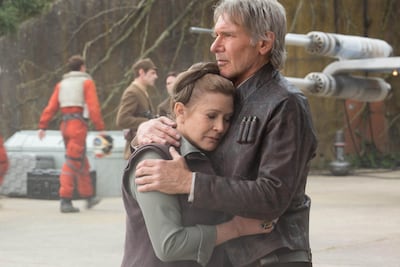 Carrie Fisher and Harrison Ford in 'Star Wars: The Force Awakens'. Courtesy Lucasfilm / Disney