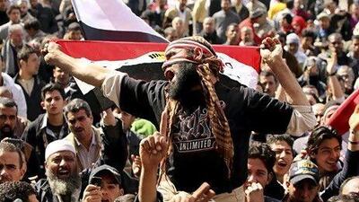Egyptians take part in a protest demanding the army hand power to civilians in Cairo's Tahrir Square last week. Suhaib Salem / Reuters