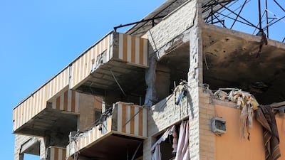 An apartment building damaged in the attack in Nabatieh, south Lebanon on Tuesday. AP