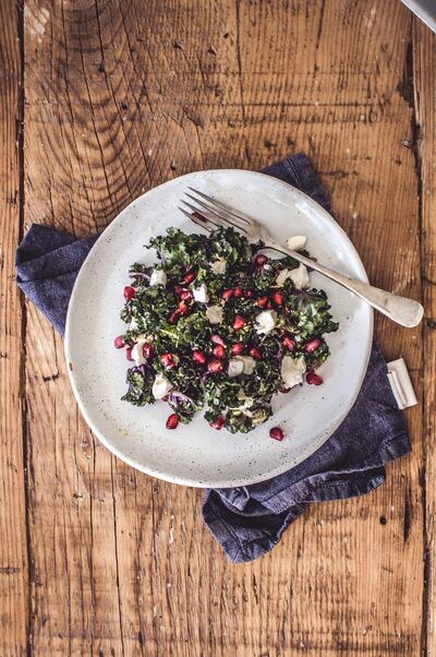 Kalette, feta and pomegranate salad. Photo by Scott Price