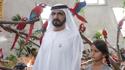 Sheikh Mohammed bin Rashid tours the Dubai Butterfly Garden which includes custom built domes and a butterfly museum with his daughter.