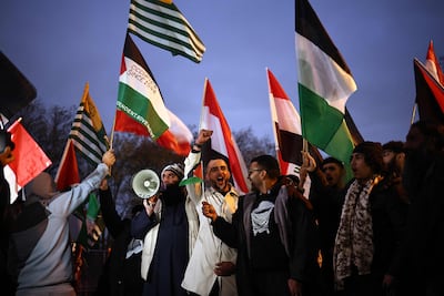Pro-Palestinian protesters at a demonstration near Villa Park in Birmingham before the Europa League match between Aston Villa and Maccabi Tel Aviv in November. AFP