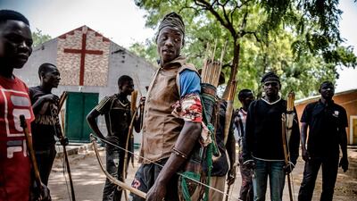 Hunters armed with bows and arrows in Dasso, Nigeria on February 18, 2019, just a few days ahead of the country's general election. AFP