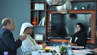 Noura Al Kaabi, right, CEO of twofour54, discusses emiritisation strategies at a media round table. Courtesy twofour54