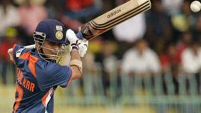 The Indian batsman Sachin Tendulkar scored a magnificent 138 against Sri Lanka in the Tri-series final in Colombo.