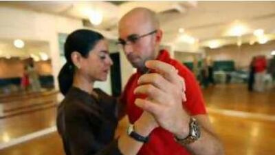 Rami el Borini and Maya Saliba lead a tango class at the International Music Institute in Abu Dhabi.
