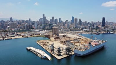 Partially collapsed grain silos damaged in the blast at Beirut port. Reuters
